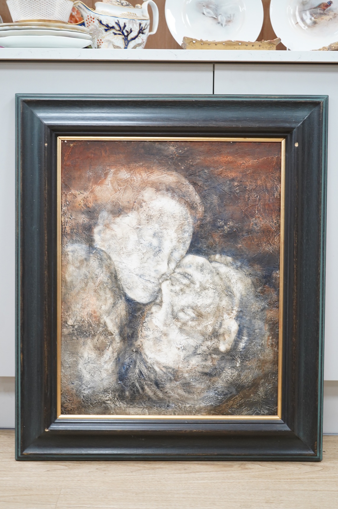 Jutta Wrobel (Contemporary), Study of two lovers, signed and dated '98, oil on board, 60 x 47cm